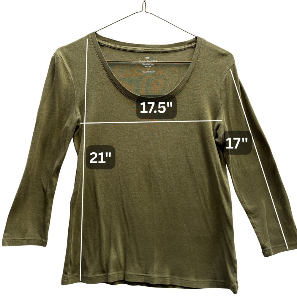 Talbots Olive Green Scoop Neck Top 3/4 Sleeves – Size Petite - Picture 4 of 4